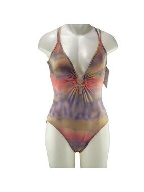 Tie-Dye One-Piece Swimsuit With Ring Front Detail Size 10 By I.F. Made In Canada